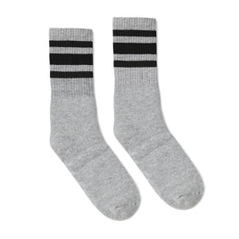 SOCCO Black Striped | Heather Grey Mid Socks
