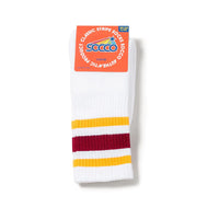 SOCCO Gold & Maroon Striped | White Mid Socks