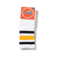SOCCO Black & Gold Striped | White Mid Socks