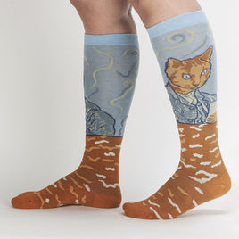 Sock it to Me Cat Van Gogh, A Selfie Portrait Knee High Socks