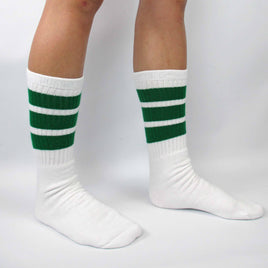 Skater Socks 19" White w Green Stripes