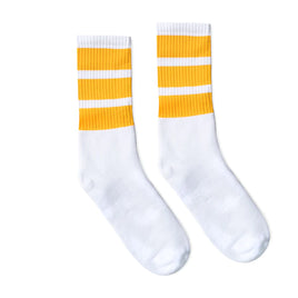SOCCO Gold Thick Striped | White Mid Socks
