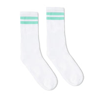 SOCCO Mint 2-Striped | White Mid Socks