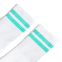 SOCCO Mint 2-Striped | White Mid Socks