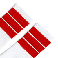 SOCCO Red Thick Striped | White Mid Socks