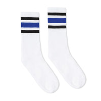 SOCCO Black Blue Striped Socks | White Knee High Socks