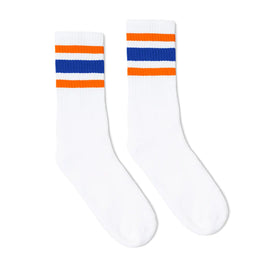 SOCCO Orange & Blue Striped | White Mid Socks