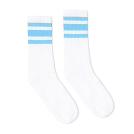 SOCCO Carolina Blue Striped | White Mid Socks