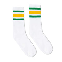 SOCCO Green & Gold Striped | White Mid Socks