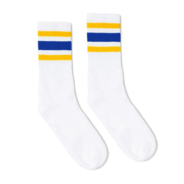 SOCCO Gold & Blue Striped | White Mid Socks