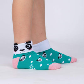 Sock it to Me Check Panda Pair Junior Turn Cuff Crew Socks