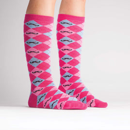 Sock it to Me Argyle Mustache Youth Knee High Socks