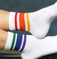 Pride Courage Low Cut Tube Socks White w Rainbow