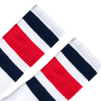 SOCCO Navy & Red Striped | White Mid Socks