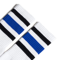 SOCCO Black Blue Striped Socks | White Knee High Socks
