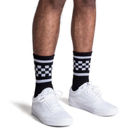 SOCCO White Checkered | Black Mid Socks