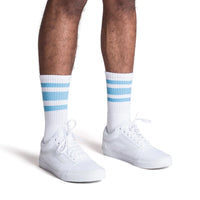 SOCCO Carolina Blue Striped | White Mid Socks