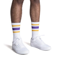 SOCCO Gold & Purple Striped | White Mid Socks