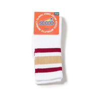 SOCCO Maroon & Vegas Gold Striped | White Mid Socks