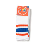 SOCCO Orange & Blue Striped | White Mid Socks