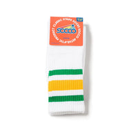 SOCCO Green & Gold Striped | White Mid Socks