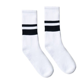 SOCCO  Black Thin & Thick 2-Striped | White Mid Socks