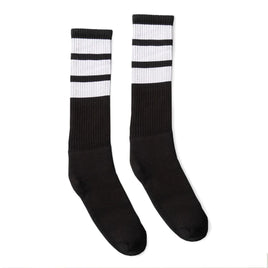SOCCO Bold White Striped Socks | Black Knee High Socks