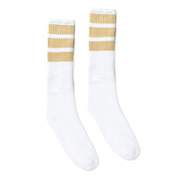 SOCCO Bold Vegas Gold Striped Socks | White Knee High Socks