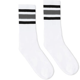 SOCCO Black & Grey Striped | White Mid Socks
