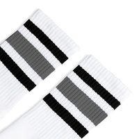 SOCCO Black & Grey Striped | White Mid Socks