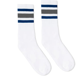 SOCCO Royal & Grey Striped | White Mid Socks